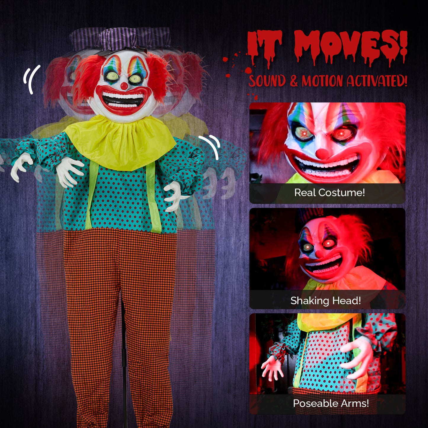 US Local 6ft Yellow Eyed Clown Outdoor Halloween Decorations