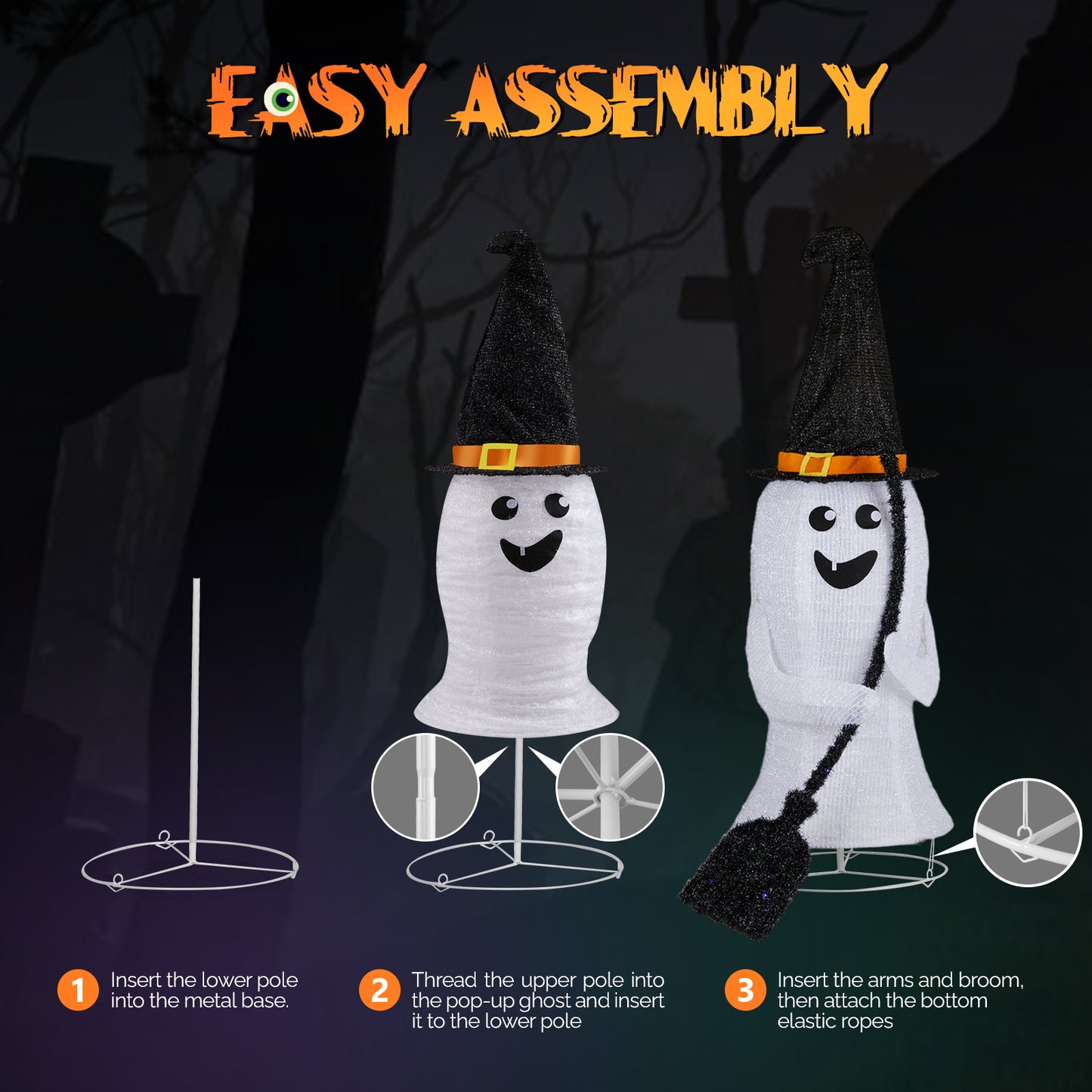 US Local 4ft  Ghost 100LED Lighted Outdoor Halloween Decorations