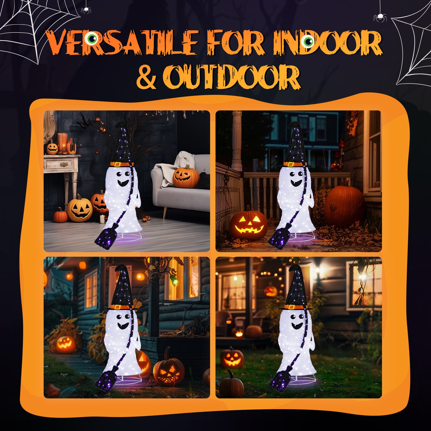 US Local 4ft  Ghost 100LED Lighted Outdoor Halloween Decorations