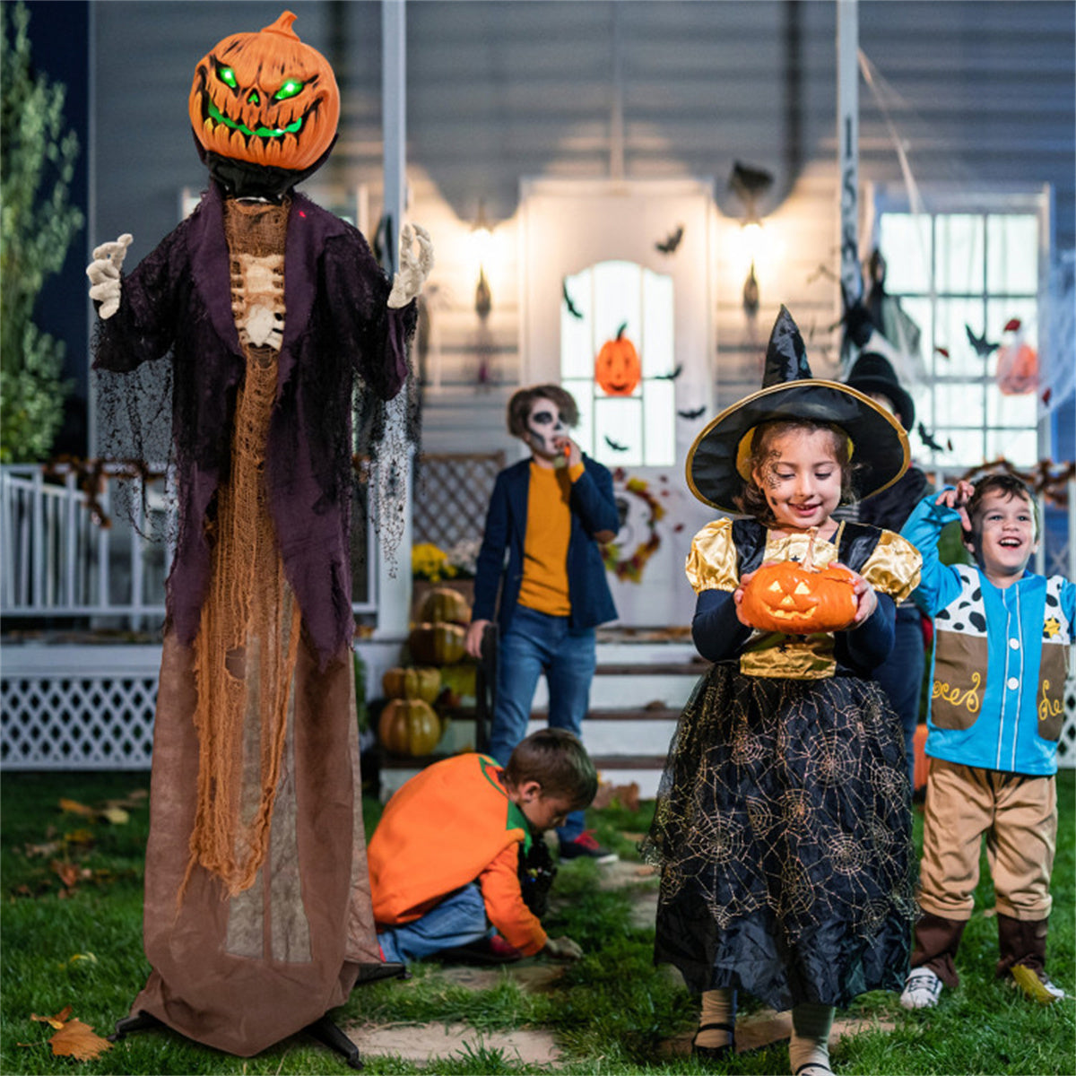 US Local 5.6 Feet Halloween Decoration Animated Standing Pumpkin Scarecrow