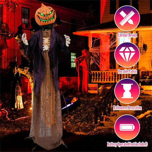 US Local 5.6 Feet Halloween Decoration Animated Standing Pumpkin Scarecrow