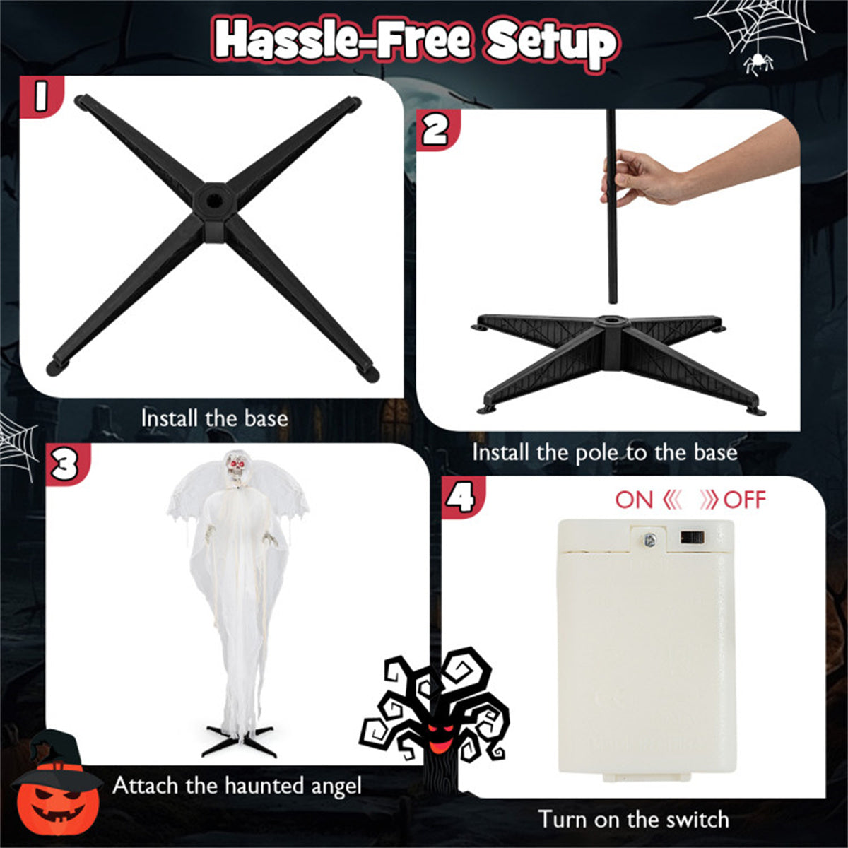 US Local 8.3 ft Halloween Standing Haunted Angel with Lighted Eyes and Automatic Wing Movement