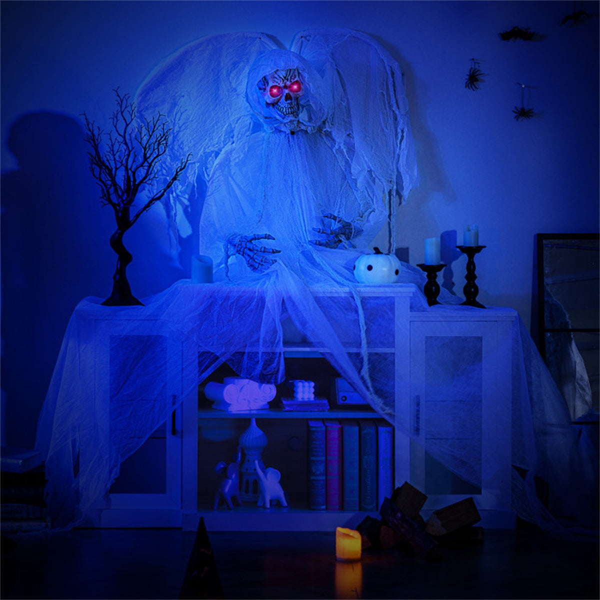 US Local 8.3 ft Halloween Standing Haunted Angel with Lighted Eyes and Automatic Wing Movement