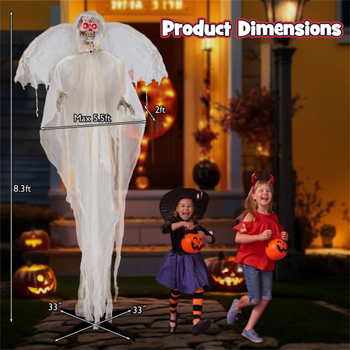 US Local 8.3 ft Halloween Standing Haunted Angel with Lighted Eyes and Automatic Wing Movement