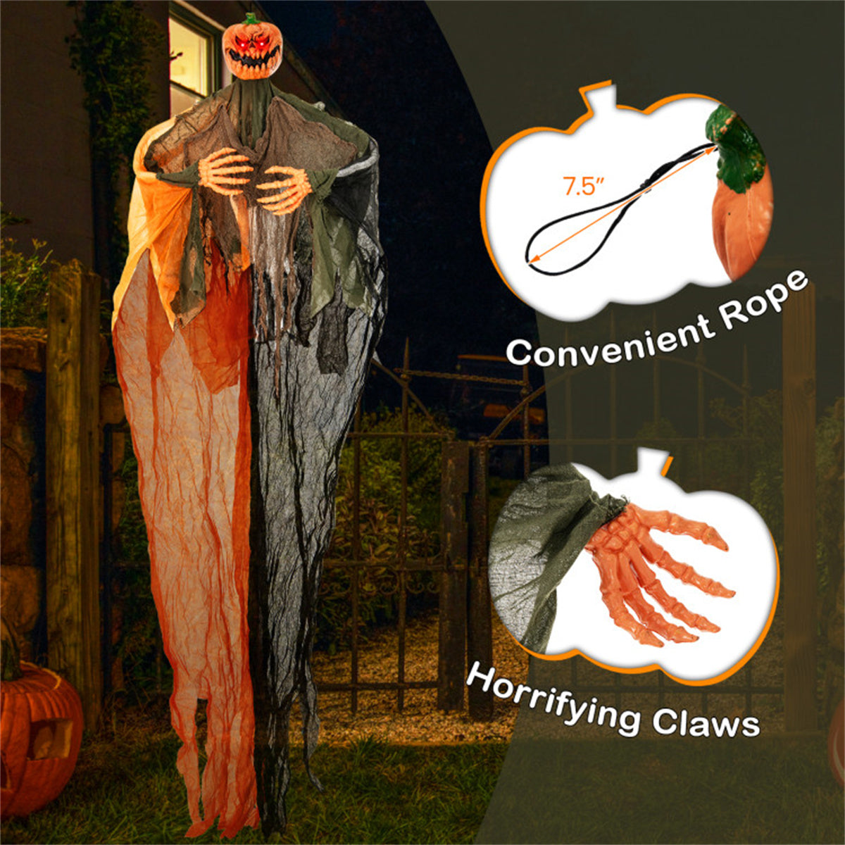 US Local 6 Feet Halloween Decoration Hanging Pumpkin Ghost Bendable Arms