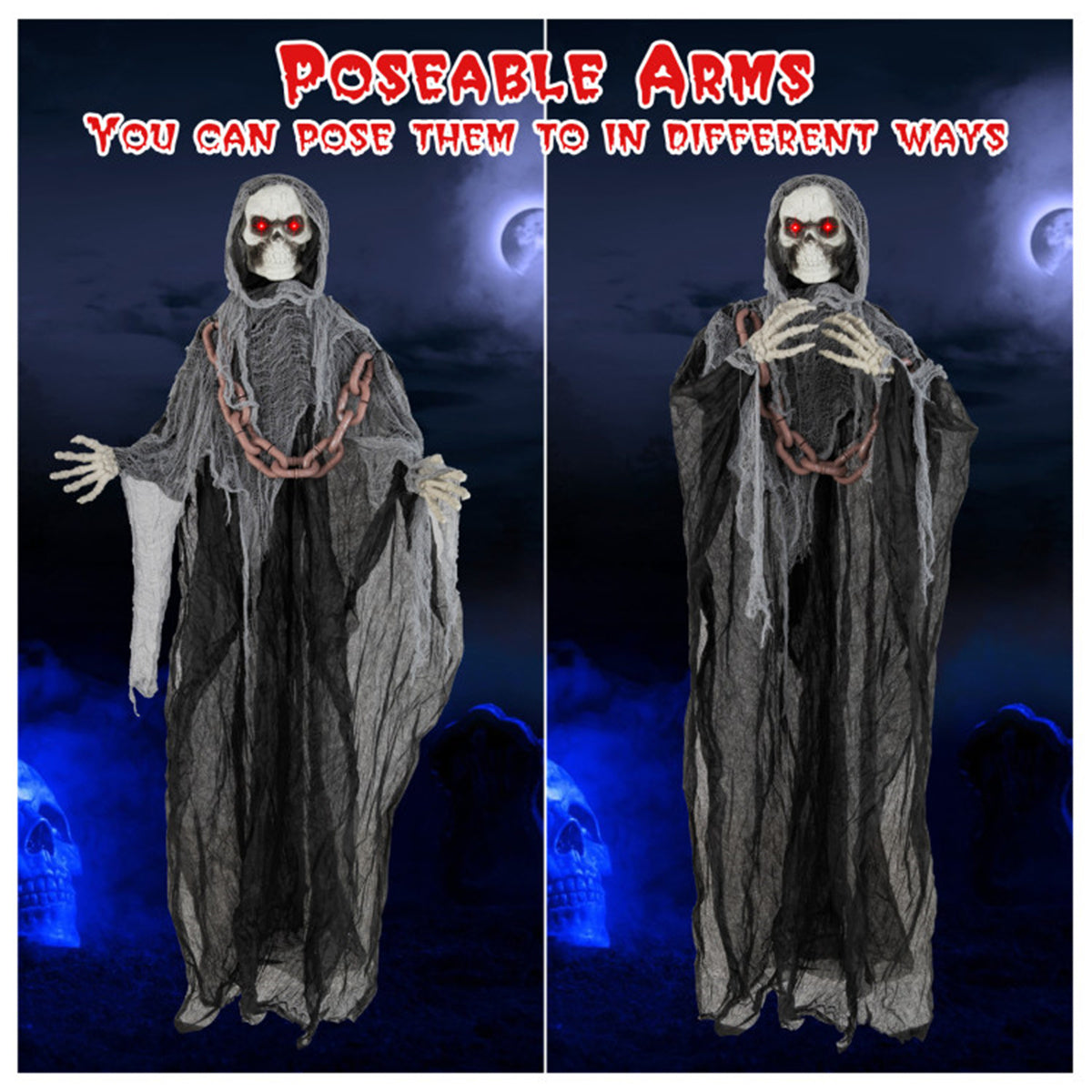 US Local 6.4 ft Halloween Standing Grim Reaper Automatic Arm Movement