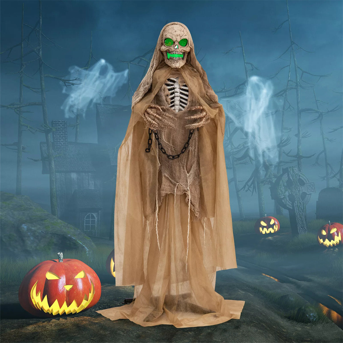 US Local Decorate an outdoor skeleton for Halloween