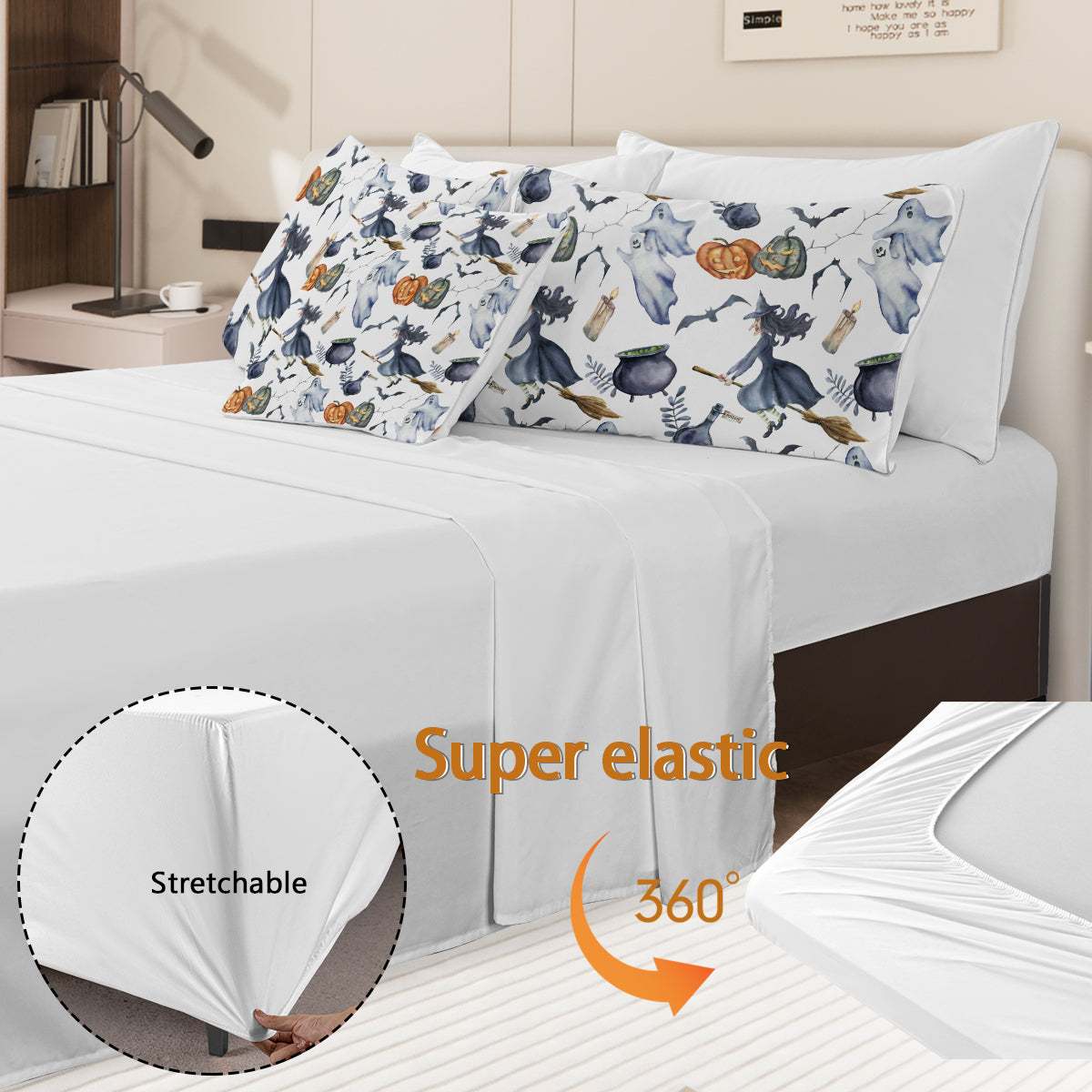 US Local 8PCS Halloween Comforter Set, Witch Pattern Bed in A Bag Bedding