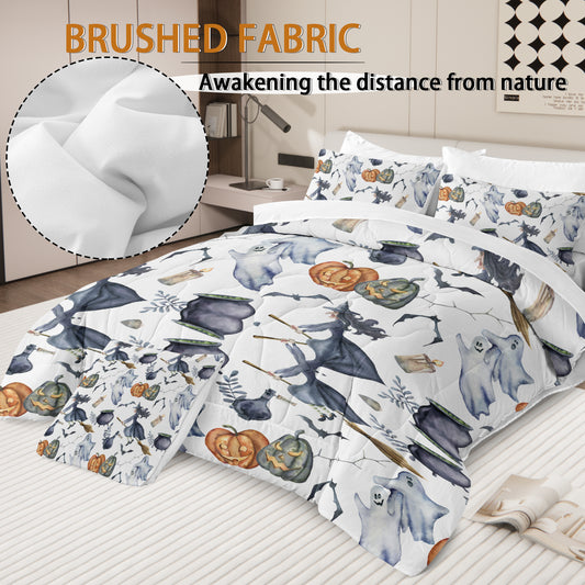 US Local 8PCS Halloween Comforter Set, Witch Pattern Bed in A Bag Bedding