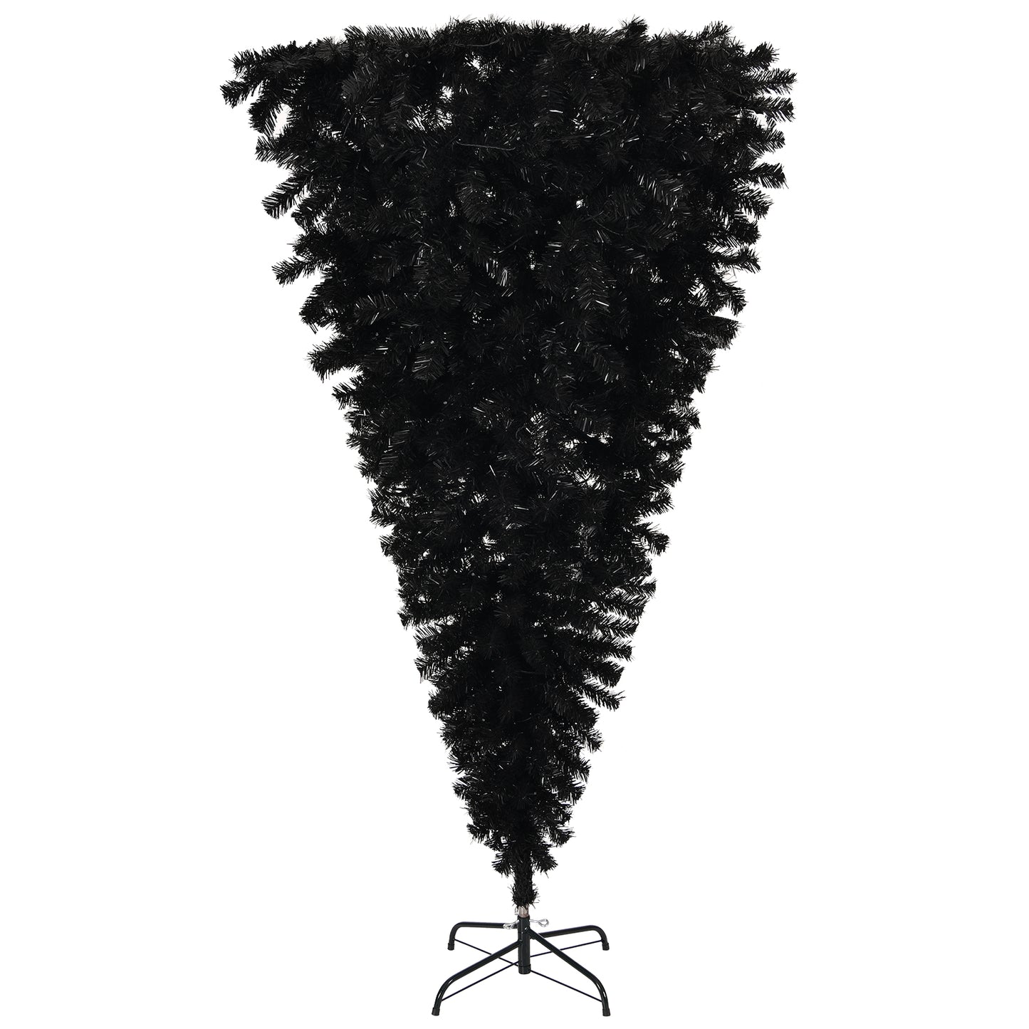 US Local 6 FT Pre-lit Upside Down Artificial Christmas Tree, Black Halloween Tree with 250 Purple Lights and Pumpkin & Skull Ornaments