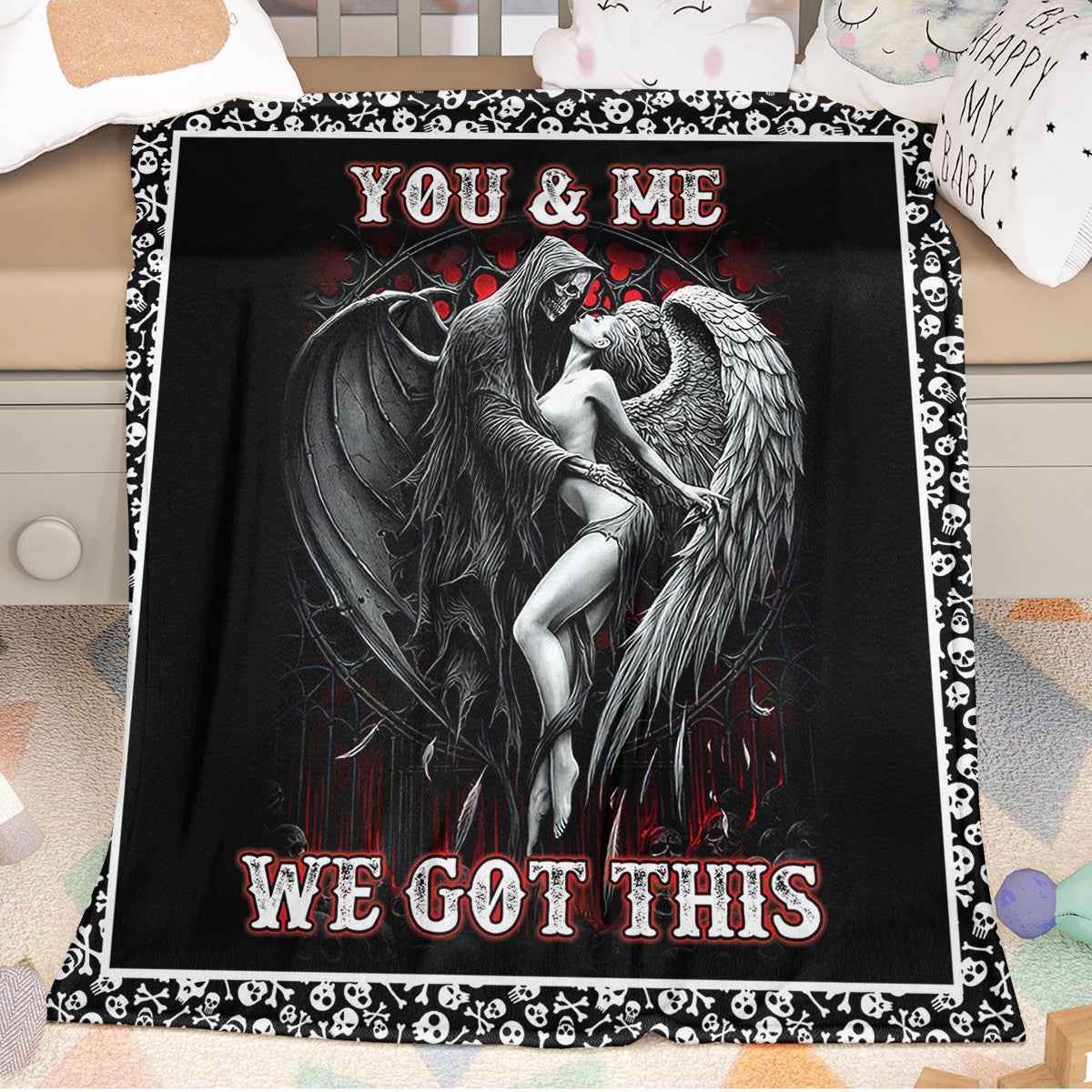 US Local Beauty and Ghost human skeleton Printed Halloween Soft Cozy Lightweight Durable Plush Flannel Throw Blanket for Bedroom Living Rooms Sofa Couch 50Inch*60Inch