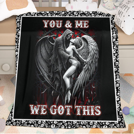 US Local Beauty and Ghost human skeleton Printed Halloween Soft Cozy Lightweight Durable Plush Flannel Throw Blanket for Bedroom Living Rooms Sofa Couch 50Inch*60Inch