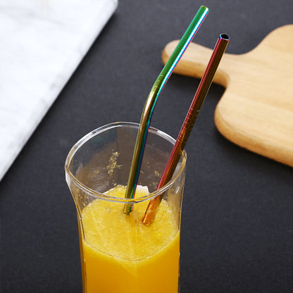 US Local Natural Color Reusable Straws With Cleaning Brush And Storage Bag, Colorful Bent Straws And Straight Straws, Halloween, Christmas