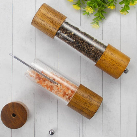 US Local 2 Packs Premium Acrylic Salt and Pepper Mill Set, Manual Salt and Pepper Grinder- Wooden Pepper Grinder Set with Adjustable Ceramic Core-Salt Grinder and Pepper Mill -8 Inches Birthday Christmas Gift