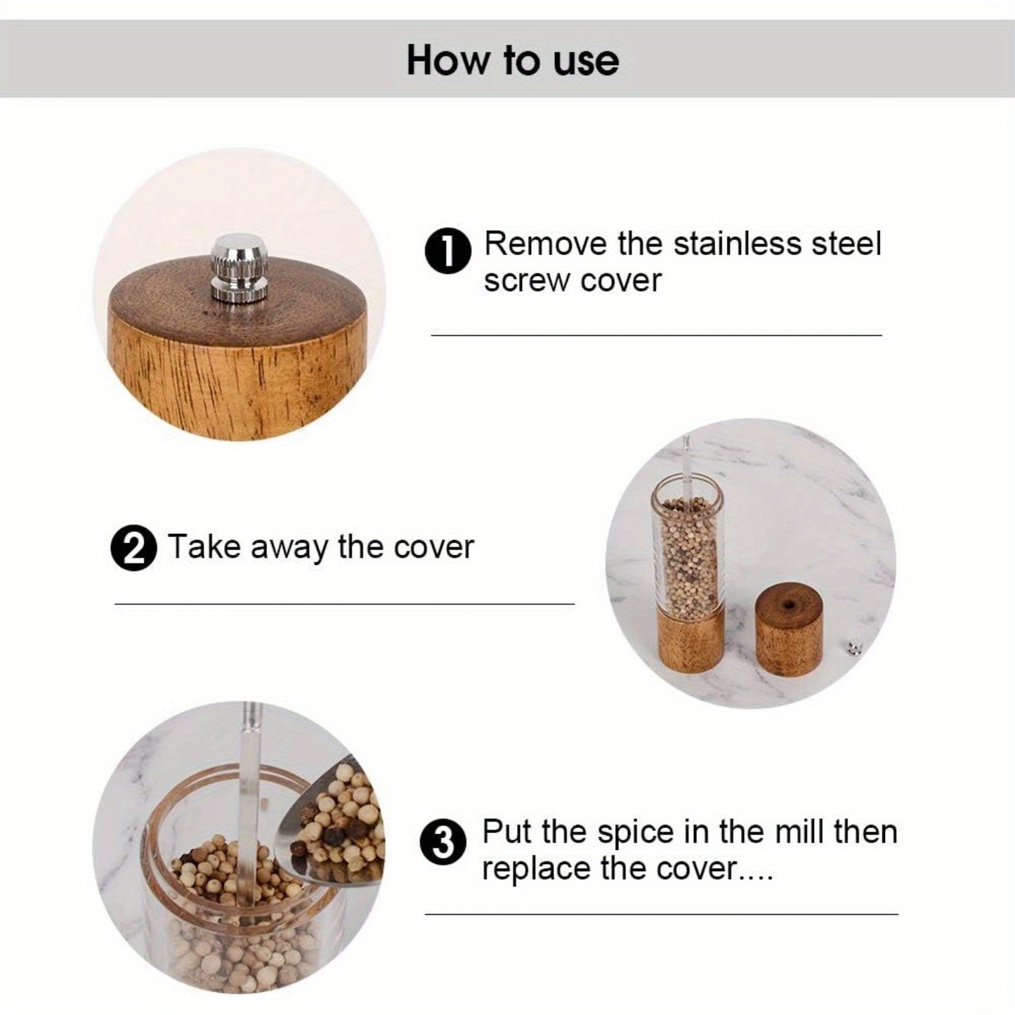 US Local 2 Packs Premium Acrylic Salt and Pepper Mill Set, Manual Salt and Pepper Grinder- Wooden Pepper Grinder Set with Adjustable Ceramic Core-Salt Grinder and Pepper Mill -8 Inches Birthday Christmas Gift