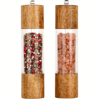 US Local 2 Packs Premium Acrylic Salt and Pepper Mill Set, Manual Salt and Pepper Grinder- Wooden Pepper Grinder Set with Adjustable Ceramic Core-Salt Grinder and Pepper Mill -8 Inches Birthday Christmas Gift