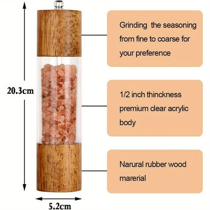 US Local 2 Packs Premium Acrylic Salt and Pepper Mill Set, Manual Salt and Pepper Grinder- Wooden Pepper Grinder Set with Adjustable Ceramic Core-Salt Grinder and Pepper Mill -8 Inches Birthday Christmas Gift