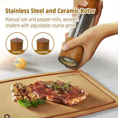 US Local 2 Packs Premium Acrylic Salt and Pepper Mill Set, Manual Salt and Pepper Grinder- Wooden Pepper Grinder Set with Adjustable Ceramic Core-Salt Grinder and Pepper Mill -8 Inches Birthday Christmas Gift