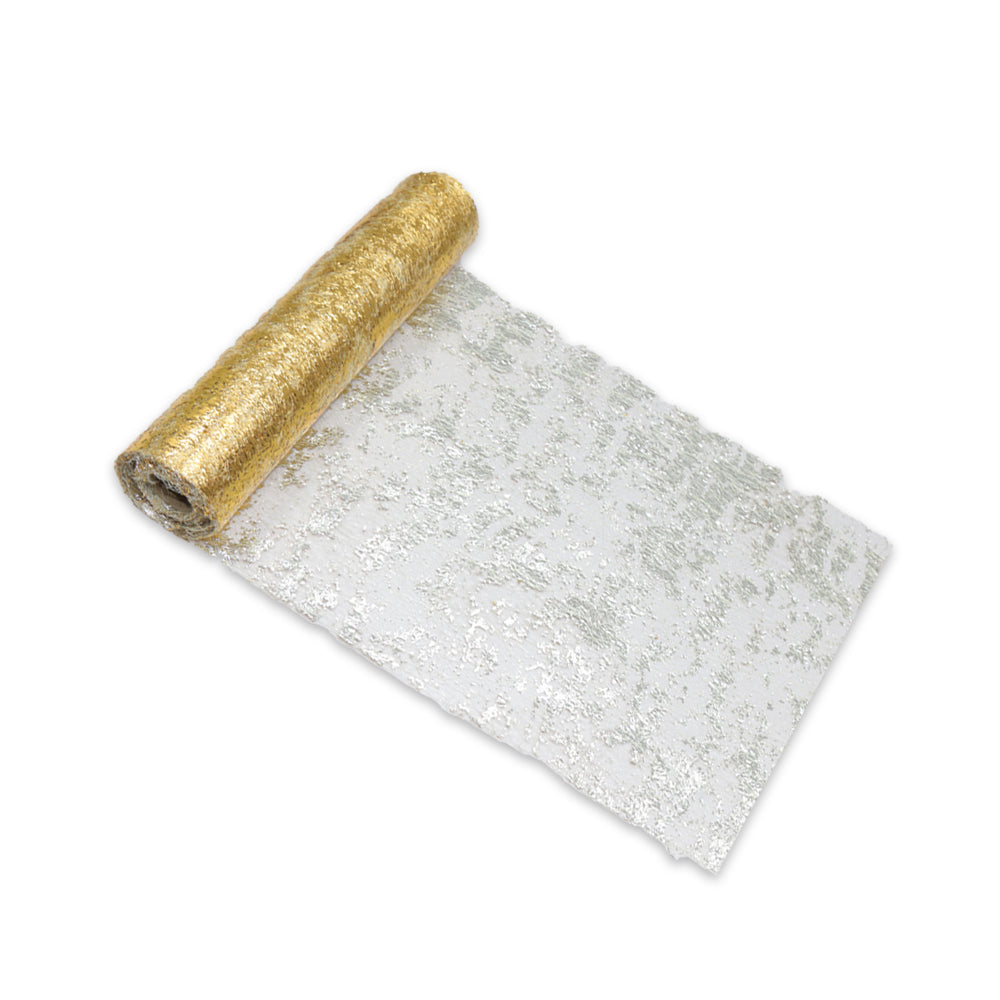 US Local Gold Table Runner, Glitter Metallic Mesh Table Runner 11 Inch x 49 Feet, Table Decorations for Wedding, Birthday Party