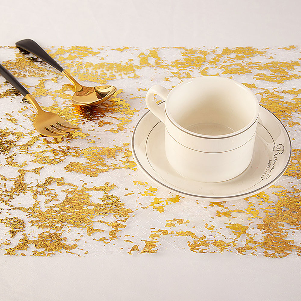 US Local Gold Table Runner, Glitter Metallic Mesh Table Runner 11 Inch x 49 Feet, Table Decorations for Wedding, Birthday Party