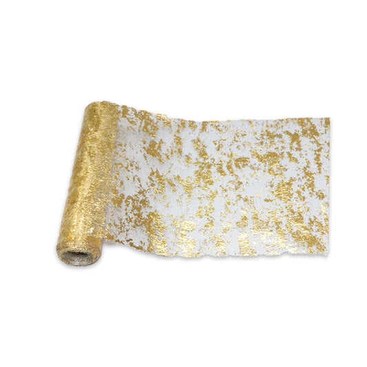 US Local Gold Table Runner, Glitter Metallic Mesh Table Runner 11 Inch x 49 Feet, Table Decorations for Wedding, Birthday Party