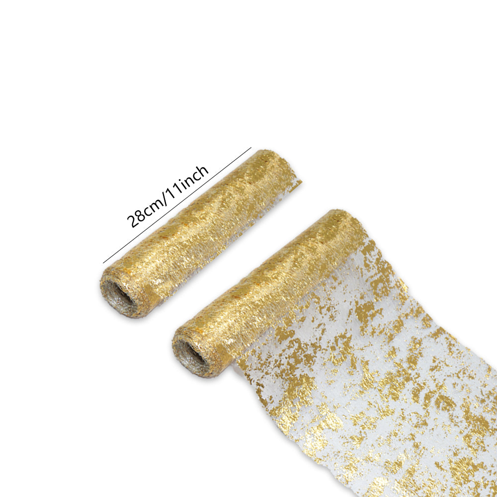 US Local Gold Table Runner, Glitter Metallic Mesh Table Runner 11 Inch x 49 Feet, Table Decorations for Wedding, Birthday Party