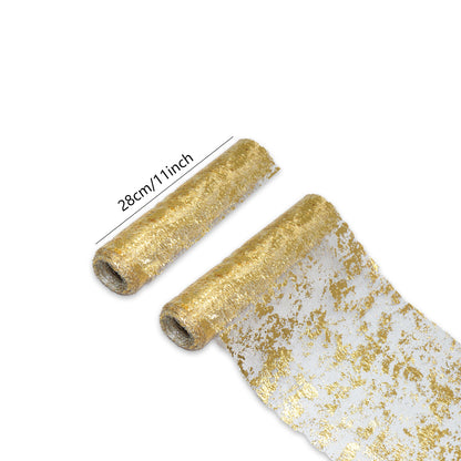US Local Gold Table Runner, Glitter Metallic Mesh Table Runner 11 Inch x 49 Feet, Table Decorations for Wedding, Birthday Party