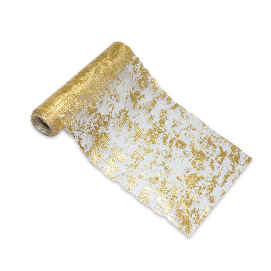 US Local Gold Table Runner, Glitter Metallic Mesh Table Runner 11 Inch x 49 Feet, Table Decorations for Wedding, Birthday Party