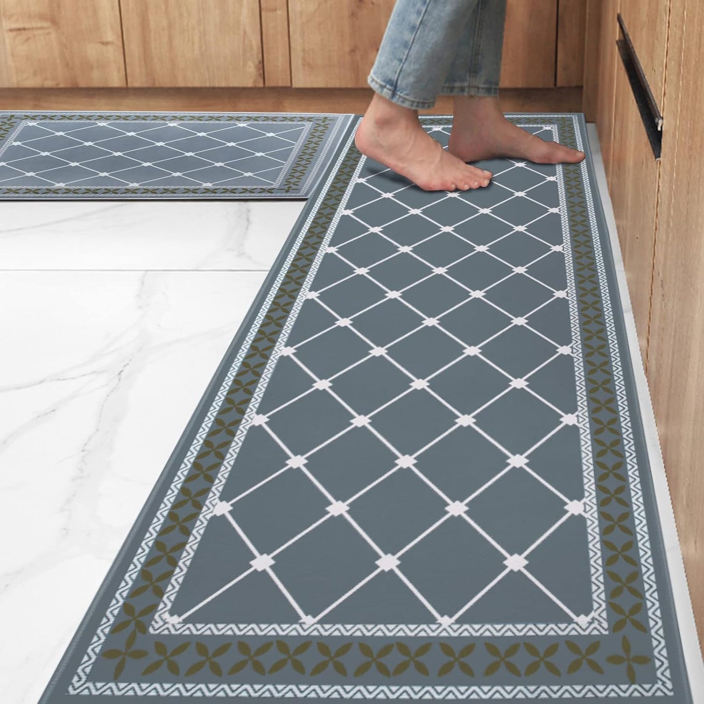 US Local Kitchen Rugs Washable Kitchen Mats for Floor Non Slip Kitchen Mats Set of 2 Absorbent Kitchen Runner, 19.7 X 31.5 In +19.7 X 47.2 In