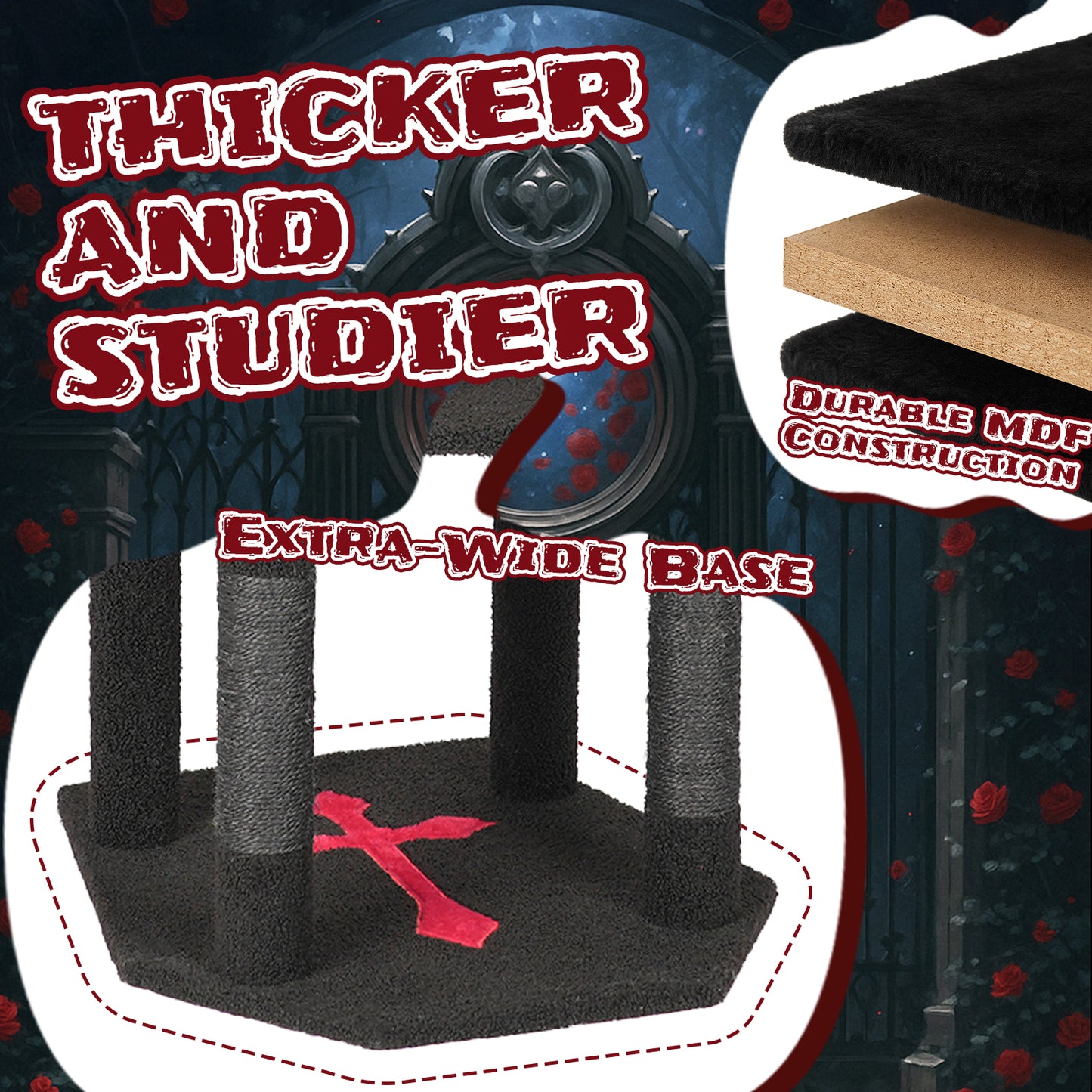 US Local Halloween Gothic Cat Tree with Coffin Bed, 57" Cat Tower with Spacious Cat Condo, Scratching Posts, Hanging Toy, Multi-Level Cat Activities Furniture for Large Cats