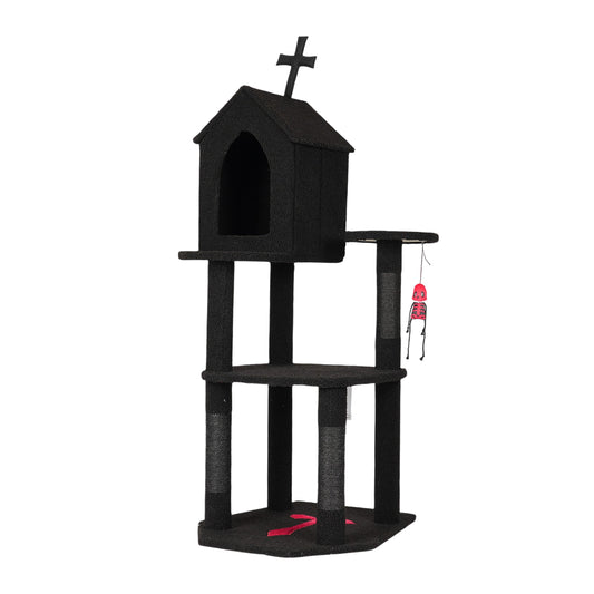 US Local Halloween Gothic Cat Tree with Coffin Bed, 57" Cat Tower with Spacious Cat Condo, Scratching Posts, Hanging Toy, Multi-Level Cat Activities Furniture for Large Cats