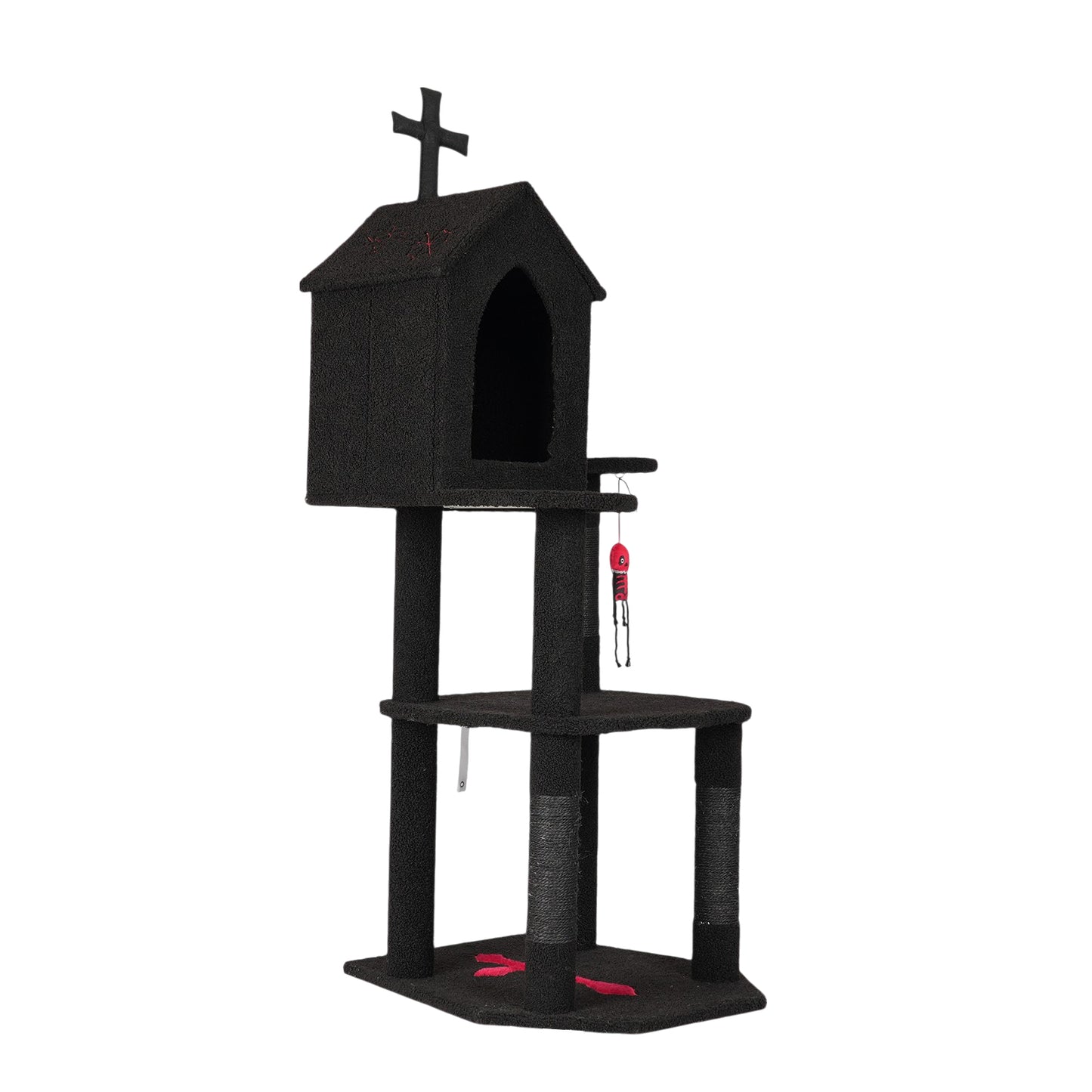 US Local Halloween Gothic Cat Tree with Coffin Bed, 57" Cat Tower with Spacious Cat Condo, Scratching Posts, Hanging Toy, Multi-Level Cat Activities Furniture for Large Cats