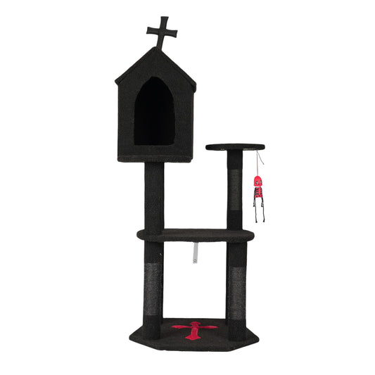 US Local Halloween Gothic Cat Tree with Coffin Bed, 57" Cat Tower with Spacious Cat Condo, Scratching Posts, Hanging Toy, Multi-Level Cat Activities Furniture for Large Cats