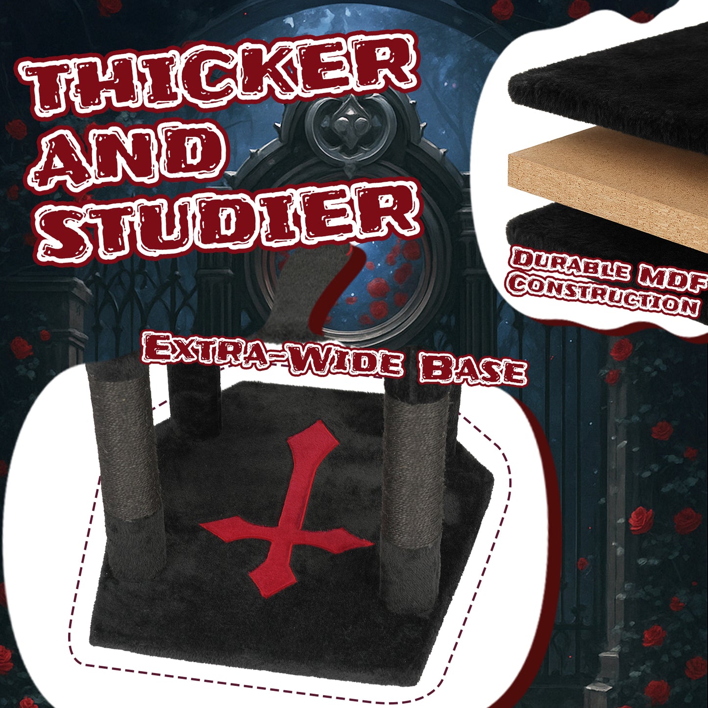 US Local Halloween Gothic Cat Tree - 49in Black Cat Tower with Throne Goth Bed, Coffin-shaped Perch, Durable Sisal Scratching Posts, Goth Cat Tree for Majestic Rest