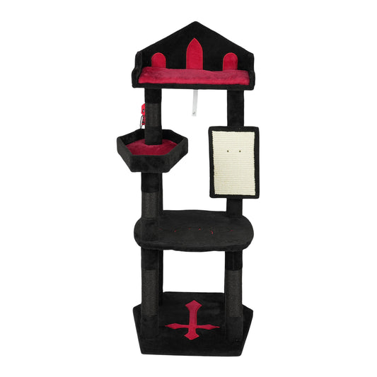 US Local Halloween Gothic Cat Tree - 49in Black Cat Tower with Throne Goth Bed, Coffin-shaped Perch, Durable Sisal Scratching Posts, Goth Cat Tree for Majestic Rest
