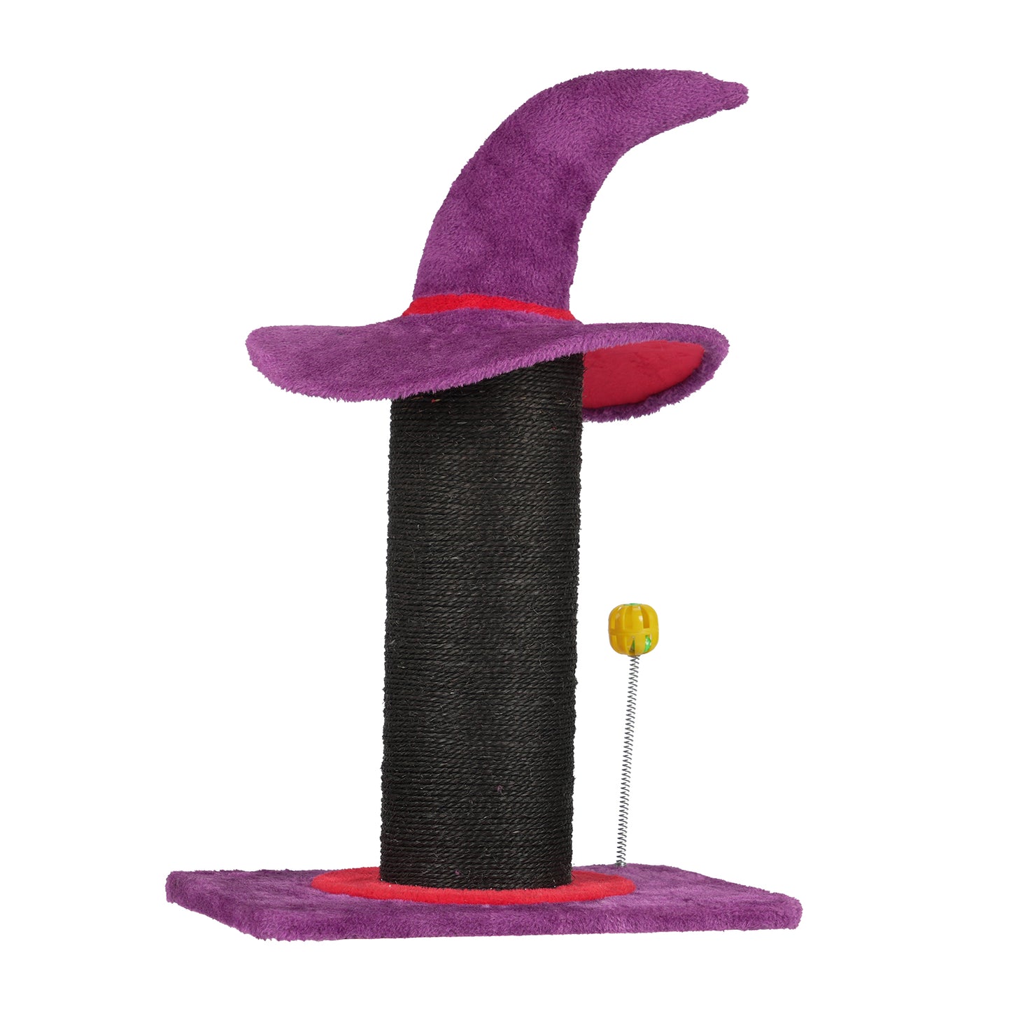 US Local Wizard Hat Cat Scratching Post with Spring Ball Toy for Indoor Cats, Halloween Spooky Cat Scratcher, Purple