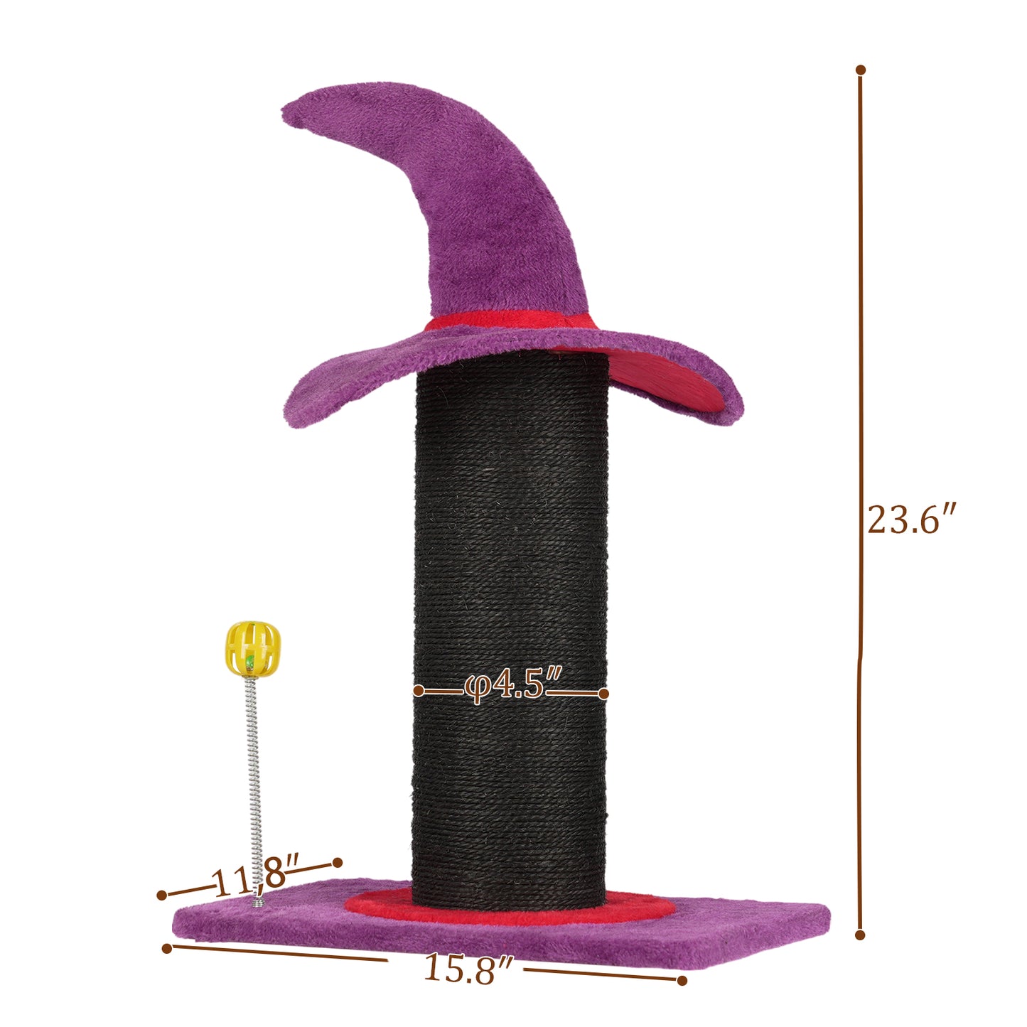 US Local Wizard Hat Cat Scratching Post with Spring Ball Toy for Indoor Cats, Halloween Spooky Cat Scratcher, Purple