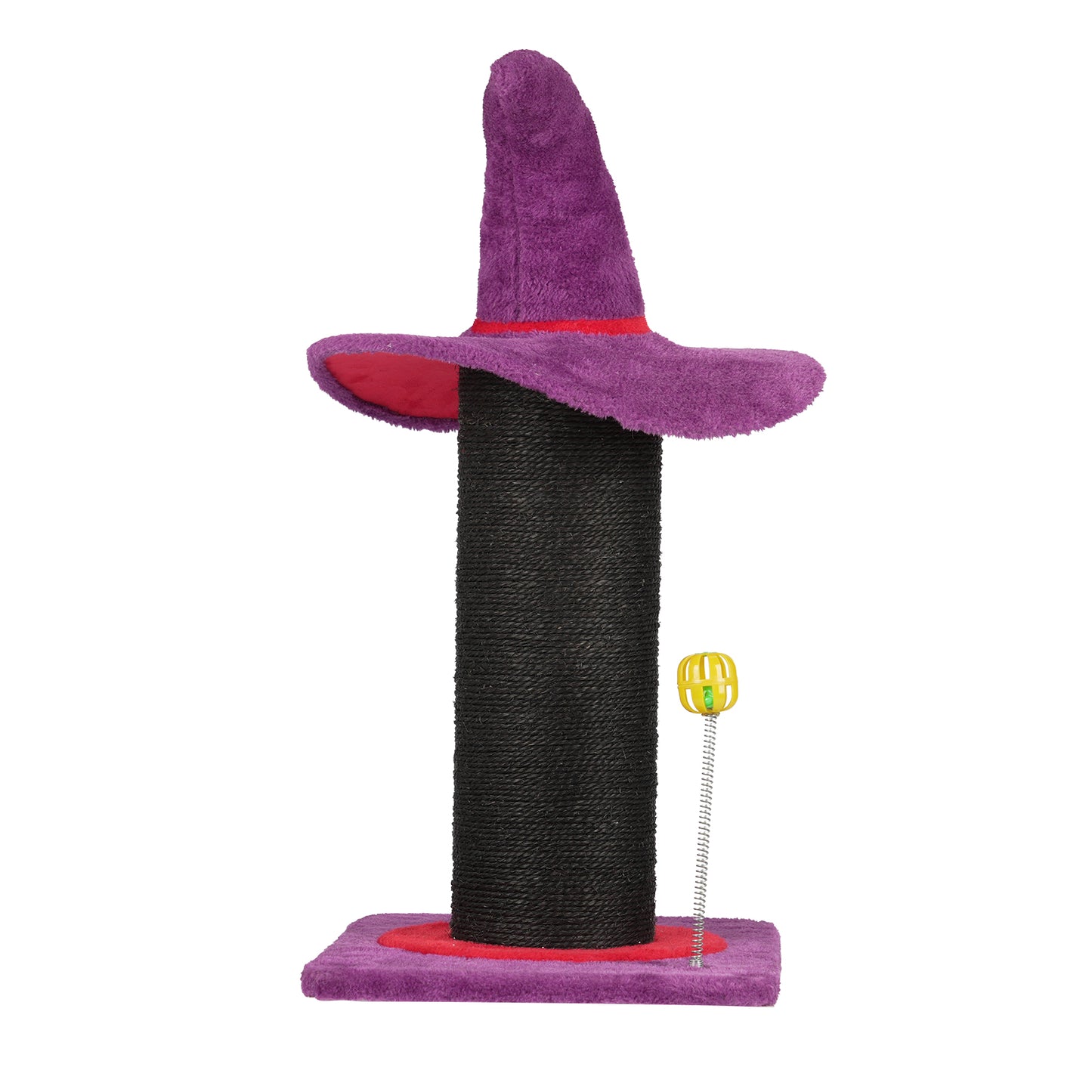 US Local Wizard Hat Cat Scratching Post with Spring Ball Toy for Indoor Cats, Halloween Spooky Cat Scratcher, Purple