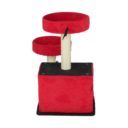 US Local Halloween 26" Gothic Cat Tree, Cat Tower with Spacious Cat Condo, 2 Padded Perches, Spider Toy, Scratching Posts, Scratching Ladder for Large Cats, Red & Black