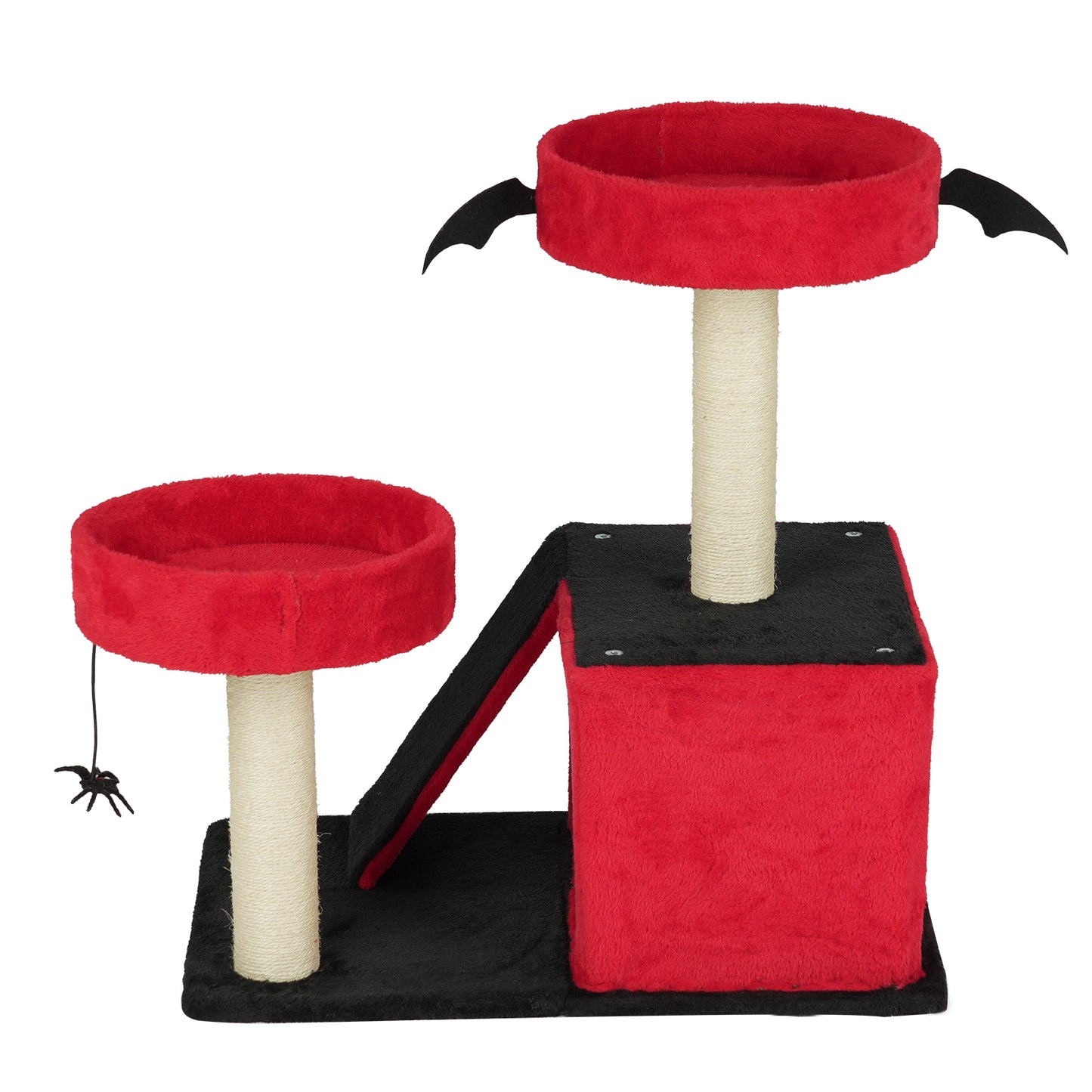 US Local Halloween 26" Gothic Cat Tree, Cat Tower with Spacious Cat Condo, 2 Padded Perches, Spider Toy, Scratching Posts, Scratching Ladder for Large Cats, Red & Black