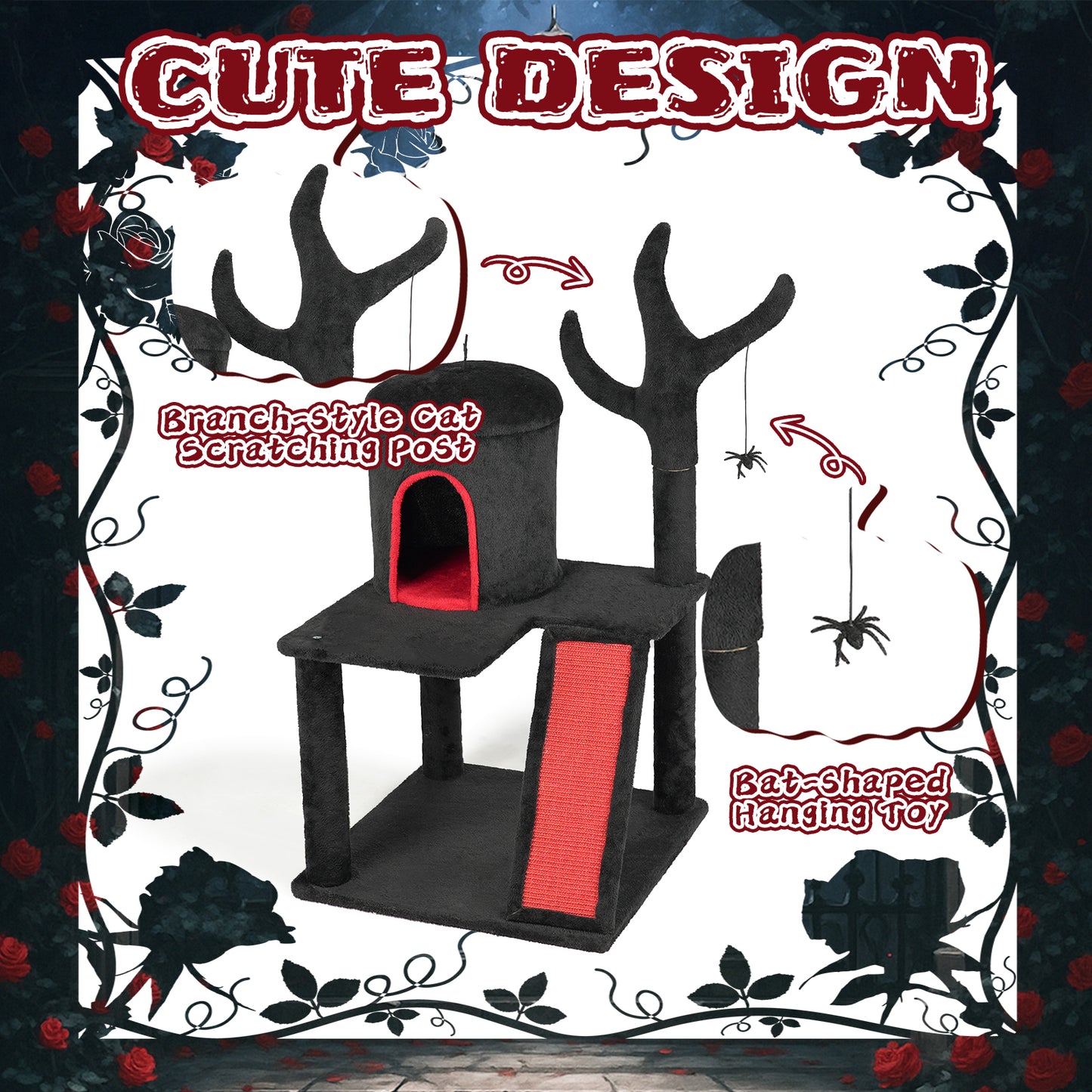 US Local 42" Halloween Gothic Pet Cat Tree, Tower Toy for Indoor