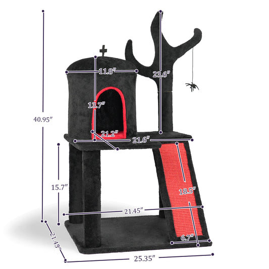 US Local 42" Halloween Gothic Pet Cat Tree, Tower Toy for Indoor