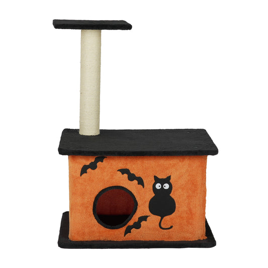 US Local 33" Halloween Cat Tree, Cat Tower Cat Tree for Indoor Cats with Spacious Cat Condo, Large Platform, Sisal Scratching Post, Orange & Black