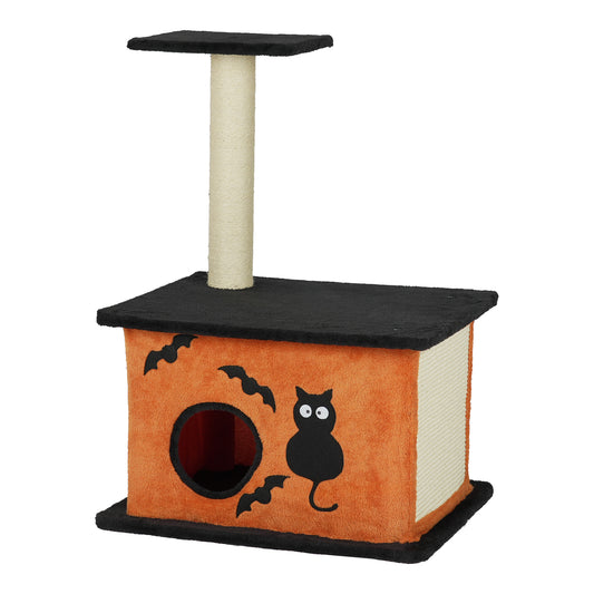 US Local 33" Halloween Cat Tree, Cat Tower Cat Tree for Indoor Cats with Spacious Cat Condo, Large Platform, Sisal Scratching Post, Orange & Black