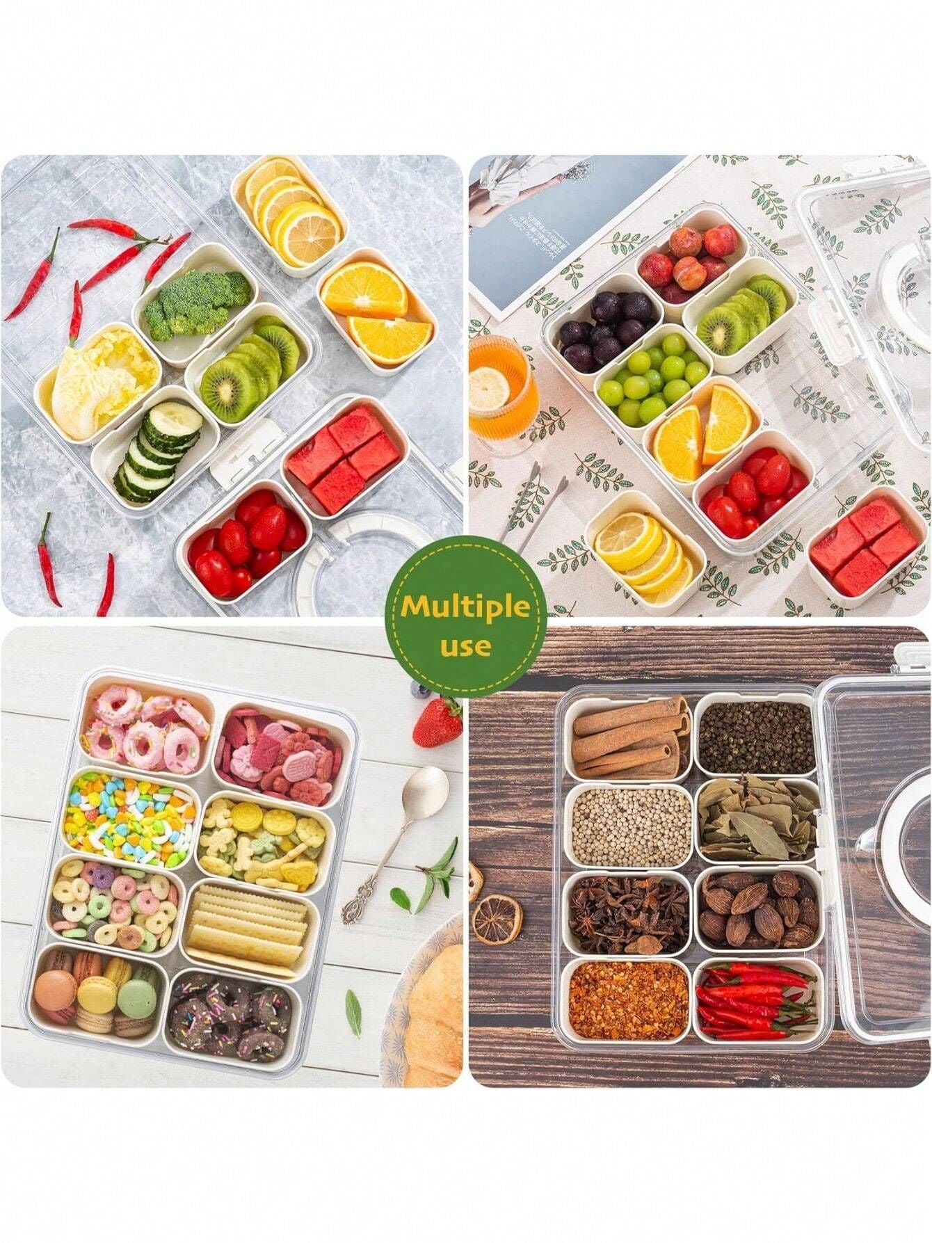 US Local Divided Serving Tray with Lid and Handle£¬Snackle Box Container, Snack Organizer for Adults Fruit Tray, Veggie Tray, Candy Tray, 8 Compartments Snack Tray for Snacks