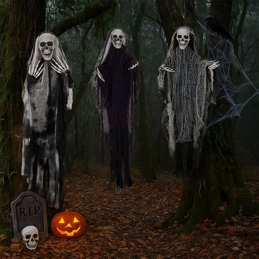US Local 3 Pack Hanging Halloween Skeleton Ghosts Decorations, Grim Reapers for Best Halloween Outdoor Decorations