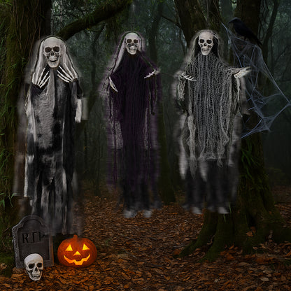 US Local 3 Pack Hanging Halloween Skeleton Ghosts Decorations, Grim Reapers for Best Halloween Outdoor Decorations