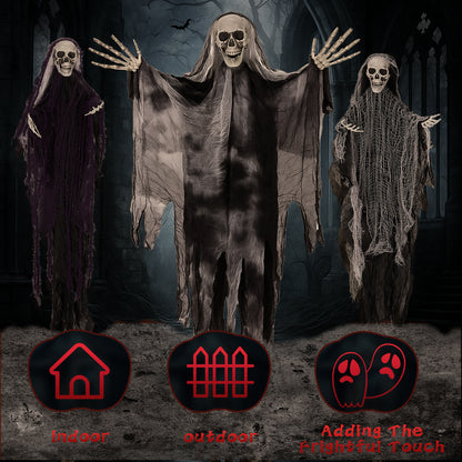 US Local 3 Pack Hanging Halloween Skeleton Ghosts Decorations, Grim Reapers for Best Halloween Outdoor Decorations