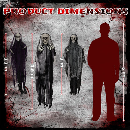 US Local 3 Pack Hanging Halloween Skeleton Ghosts Decorations, Grim Reapers for Best Halloween Outdoor Decorations