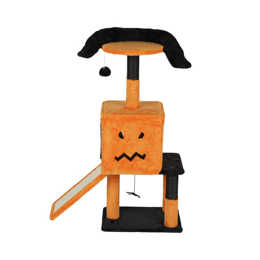 US Local 39.4" Halloween Cat Tree, Cat Tower Cat Tree for Indoor Cats with Spacious Cat Condo, Sisal Scratching Posts, Hanging Toys, Orange & Black